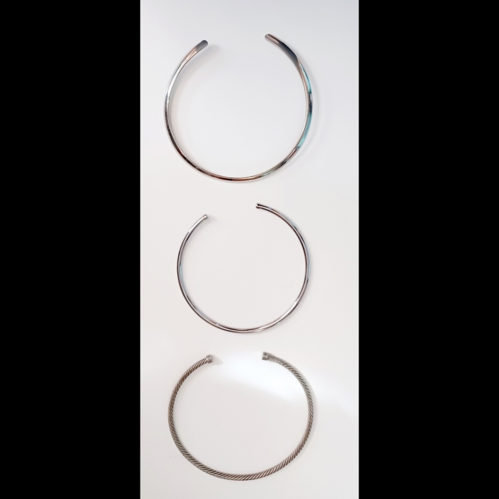 Lot of 3 Silver Tone Vintage Minimalist Round Open Choker Necklaces